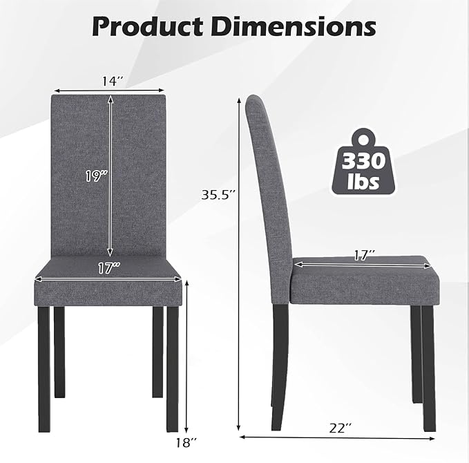 COSTWAY Fabric Armless Dining Chairs Set of 4, Upholstered Kitchen Side Chair w/Rubber Wood Legs, Padded Seat & High Backrest, Mid-Century Modern Accent Chairs for Living Room Restaurant (Dark Gray)
