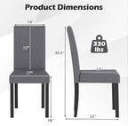 COSTWAY Fabric Armless Dining Chairs Set of 2, Upholstered Kitchen Side Chair w/Rubber Wood Legs, Padded Seat & High Backrest, Mid-Century Modern Accent Chairs for Living Room Restaurant (Dark Gray)