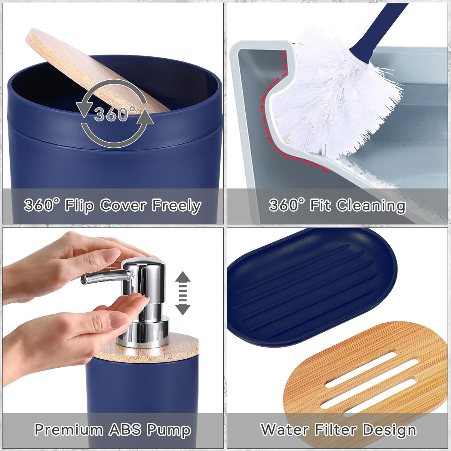 iMucci Bathroom Accessories Navy Blue Bathroom Sets with Shower Curtain and Rug, Navy Blue Ombre Waterproof Shower Curtain with Ultra Absorbent Rug Bathroom Accessories Set for Home Decor