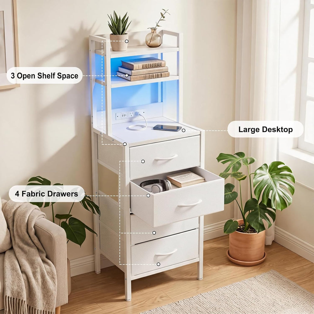 Fixwal 47 Inch Tall Nightstand with Charging Station, Led Night Stand with So...
