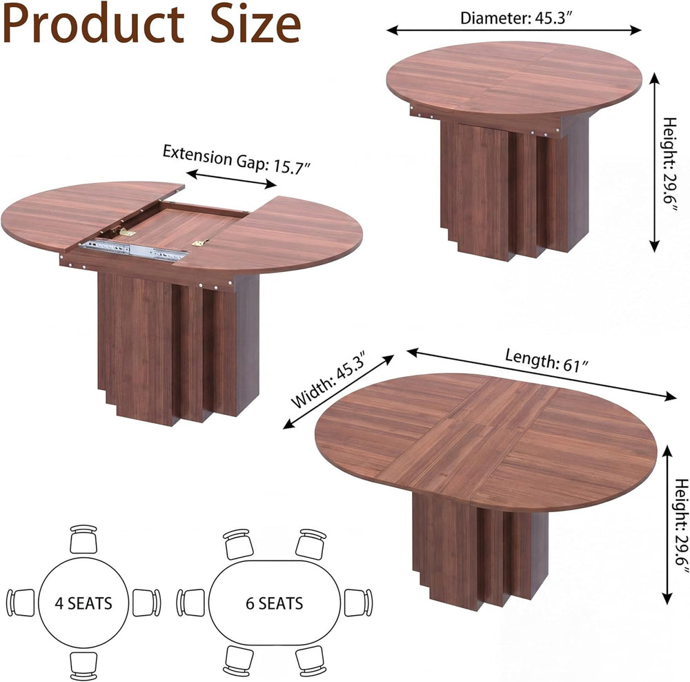 Extendable Round Dining Table, 45.3"-61" Space Saving Oval Kitchen ...