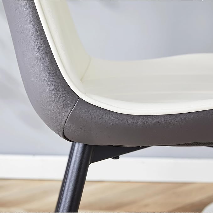 Dining Chairs Set of 4, Dining Room Chair, Leather Dining Chairs, Kitchen Chairs with Upholstered Pu Leather White Chairs with Grey Chair Back