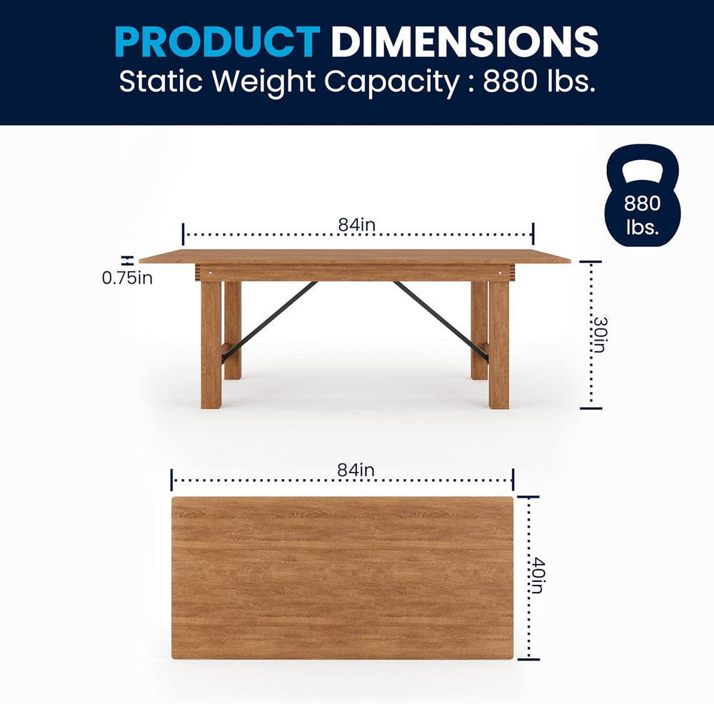 Flash Furniture Hercules Series 7' x 40" Rustic Solid Pine Folding D...