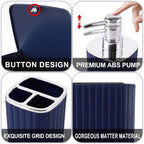 Navy Blue Bathroom Accessories Set - Gorgeous Bathroom Set, 10PC Bathroom Accessory Set, Toilet Brush, Trash Can, Qtip Holder Dispenser & Soap Dispenser