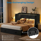 Mjkone 63.4" Width Queen Size Murphy Bed Cabinet with Tri-Folding Mattress Included, High Gloss MDF Storage Cabinet Guest Bed Chest Cabinets with 16 Colors of LED Lights for Home Offices, Black