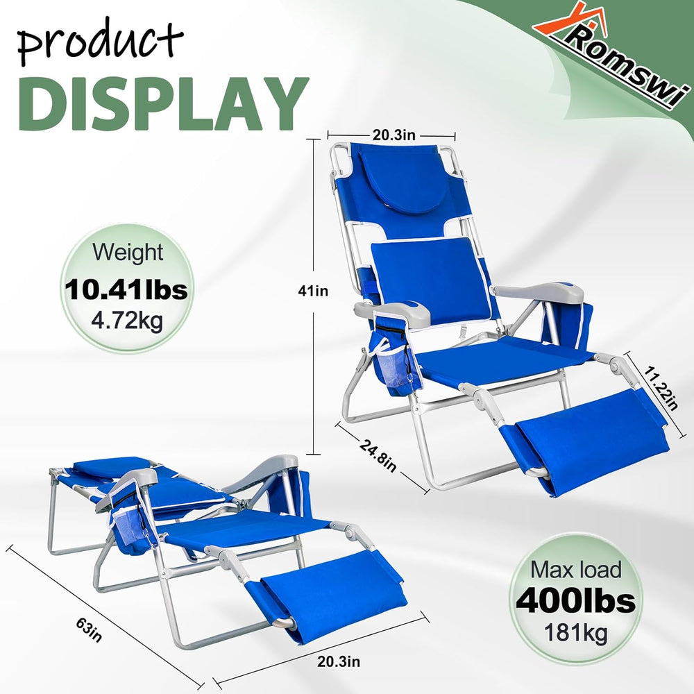 Romswi 3 in 1 Beach Chair with Face Hole, Reclining Sun Tanning Lounge Chair ...