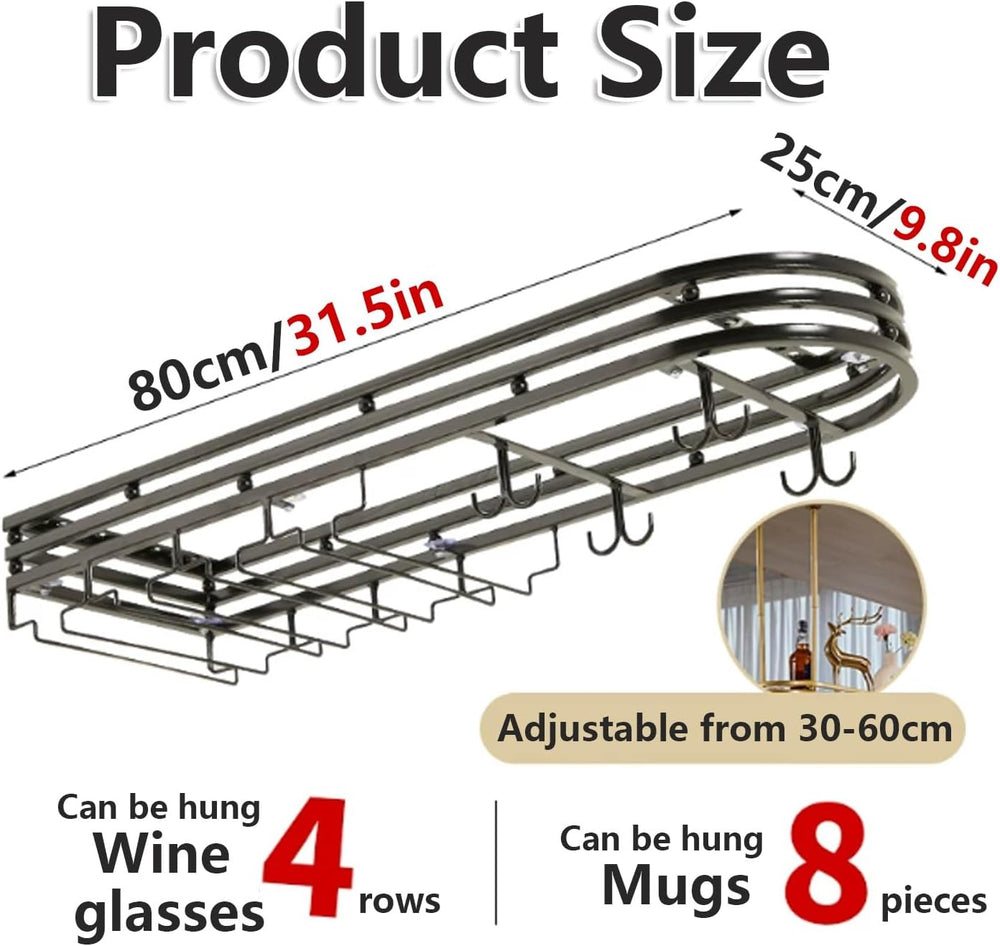 Adjustable Hanging Wine Rack, Metal Ceiling Shelf Cafe Cups, Retro Rustic for...