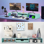 Dual Monitor Stand Riser with Drawer, Desk Organizer and Accessories, Metal Laptop Stand for Desk, Workspace Desktop Stand for Computer, Laptop, TV and More (Sky Blue)