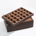 Wood Jewelry Organizer Tray, Earrings Holder (Brown, 2Pc, 24 Grids) | Stackable Earrings Organizer, Earrings Display Tray, 24 Grids Ring Holder, Space-Saving Storage