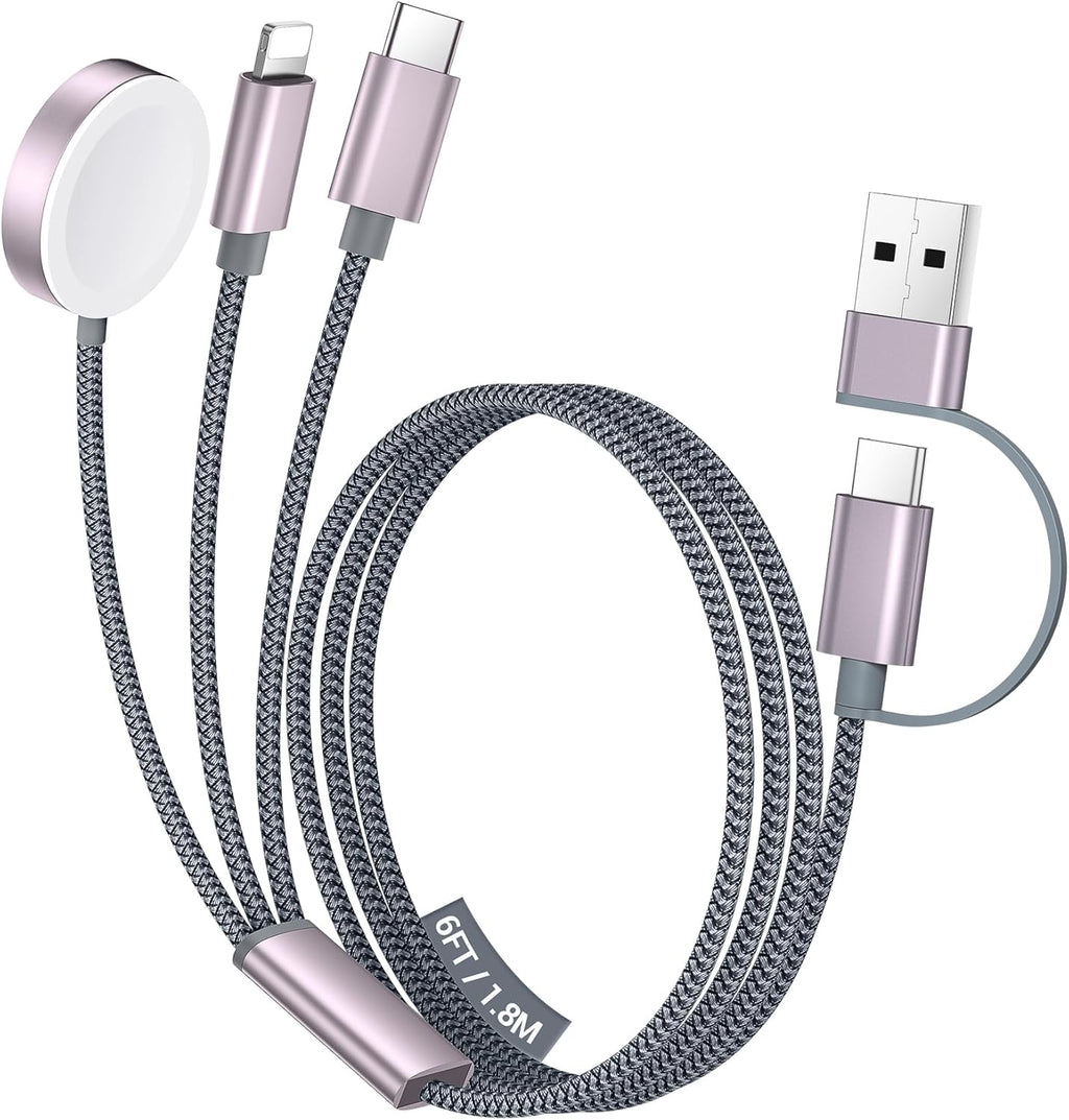 Temdan for Travel Vacation Essentials,3 in 2 USB C Cable for Apple Watch Charger/iPhone 17 Charger/Lightning,Multi Charging Cable Cord,Camping Essentials,Portable Designed for iWatch &iPhone 16-12-6FT