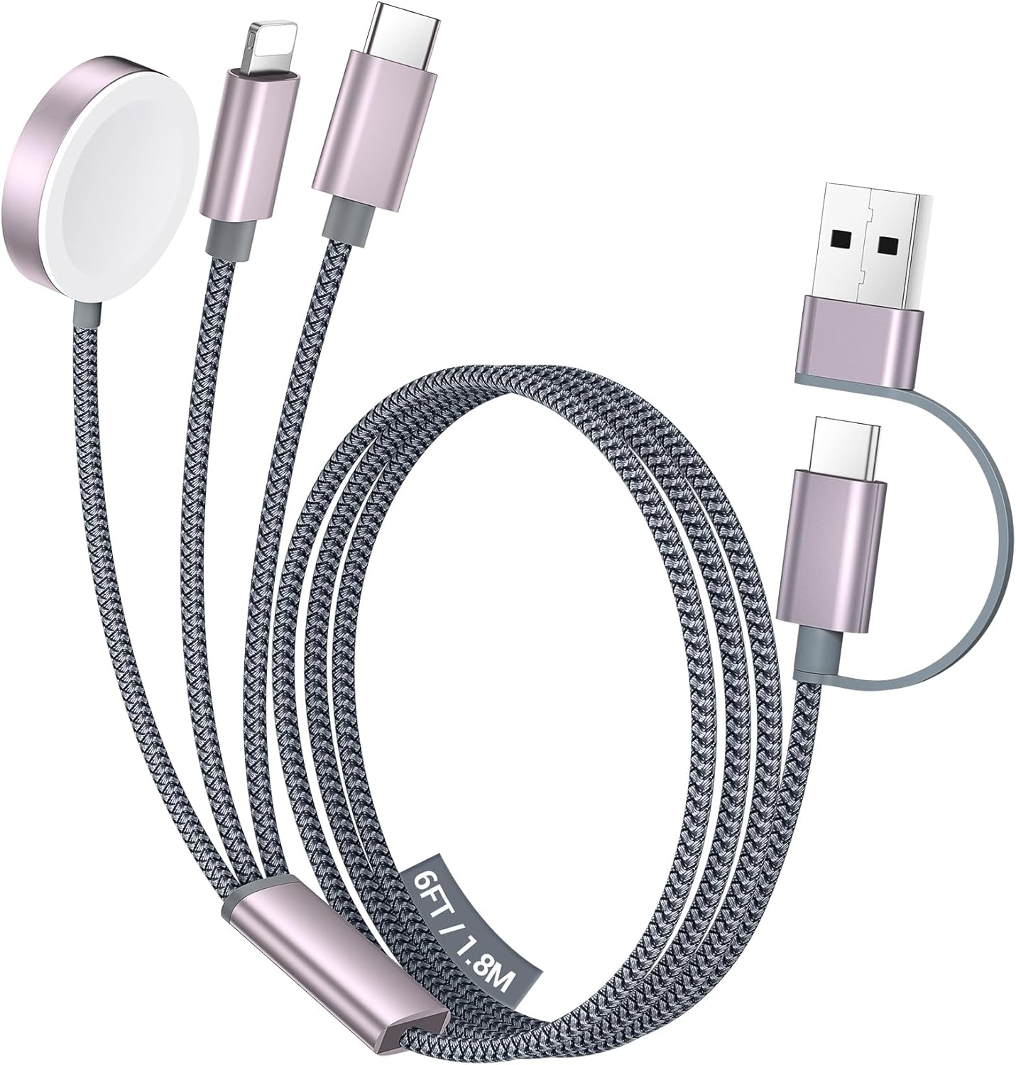 Temdan for Travel Vacation Essentials,3 in 2 USB C Cable for Apple Watch Charger/iPhone 17 Charger/Lightning,Multi Charging Cable Cord,Camping Essentials,Portable Designed for iWatch &iPhone 16-12-6FT
