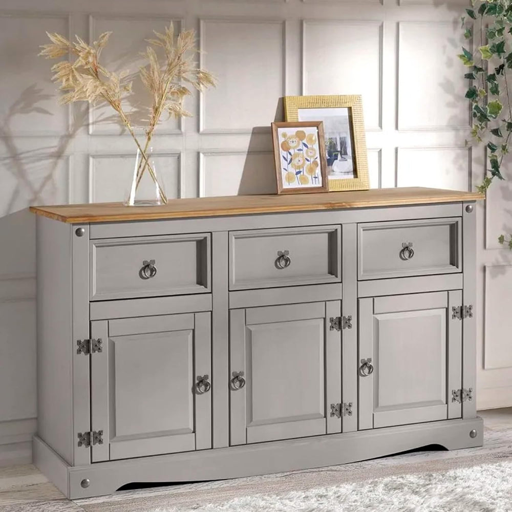 Furniture Dash Rustic Grey 6-Compartment Cabinet – Solid Wood Console Table w...