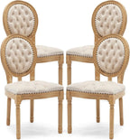 Upholstered Dining Chairs Set of 4 French Country Oval Fabric Back Kitchen Side Chair with Wood Legs for Dining Room, Kitchen, Restaurant(Beige-Velvet)