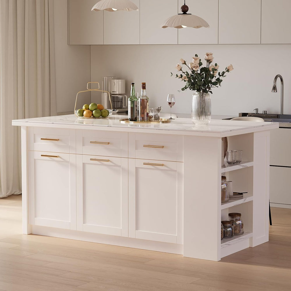 homary 72" White Kitchen Island with Storage Large Kitchen Cabinet with ...