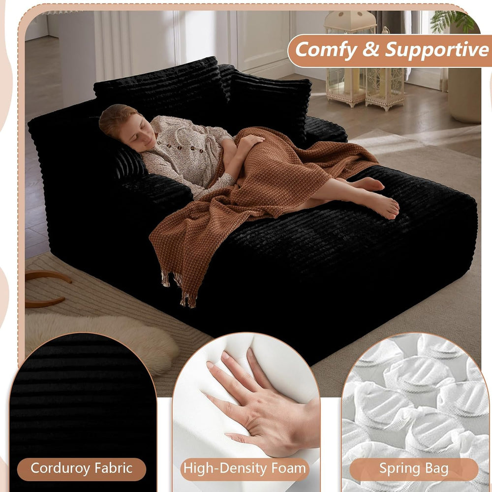 Lakifun 49.2" Oversized Chaise Lounge Chair, Deep Seat Upholstered Cozy ...