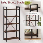 5 Tier Industrial Bookshelf, Rustic Etagere Bookcase for Display, Vintage Shelving Unit Wood and Metal Tall Book Shelves for Home Office (Dark Walnut)