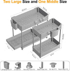 3 Pack Under Sink Organizers, 2-Tier Multi-Use Kitchen and Bathroom Organizers and Storage with Sliding Drawers，Bathroom Cabinet Organizer (Gray, 14.8 Inch)