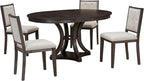 Ball & Cast Retro Dining Table Set for 4 with 4 Upholstered Chairs,5-Piece Wooden Living Room Furniture W/ 42" Round Extendable Kitchen Desk,for Small Space,Apartment,Dining Room,Espresso