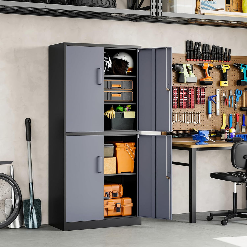 Yizosh Metal Storage Locking Cabinet with 4 Doors and 2 Adjustable Shelves,71...
