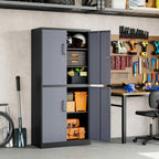 Yizosh Metal Storage Locking Cabinet with 4 Doors and 2 Adjustable Shelves,71" Lockable Garage Tall Steel Cabinet,for Home Office,Living Room,Pantry,Gym,Commercial Storage (Gray Black)