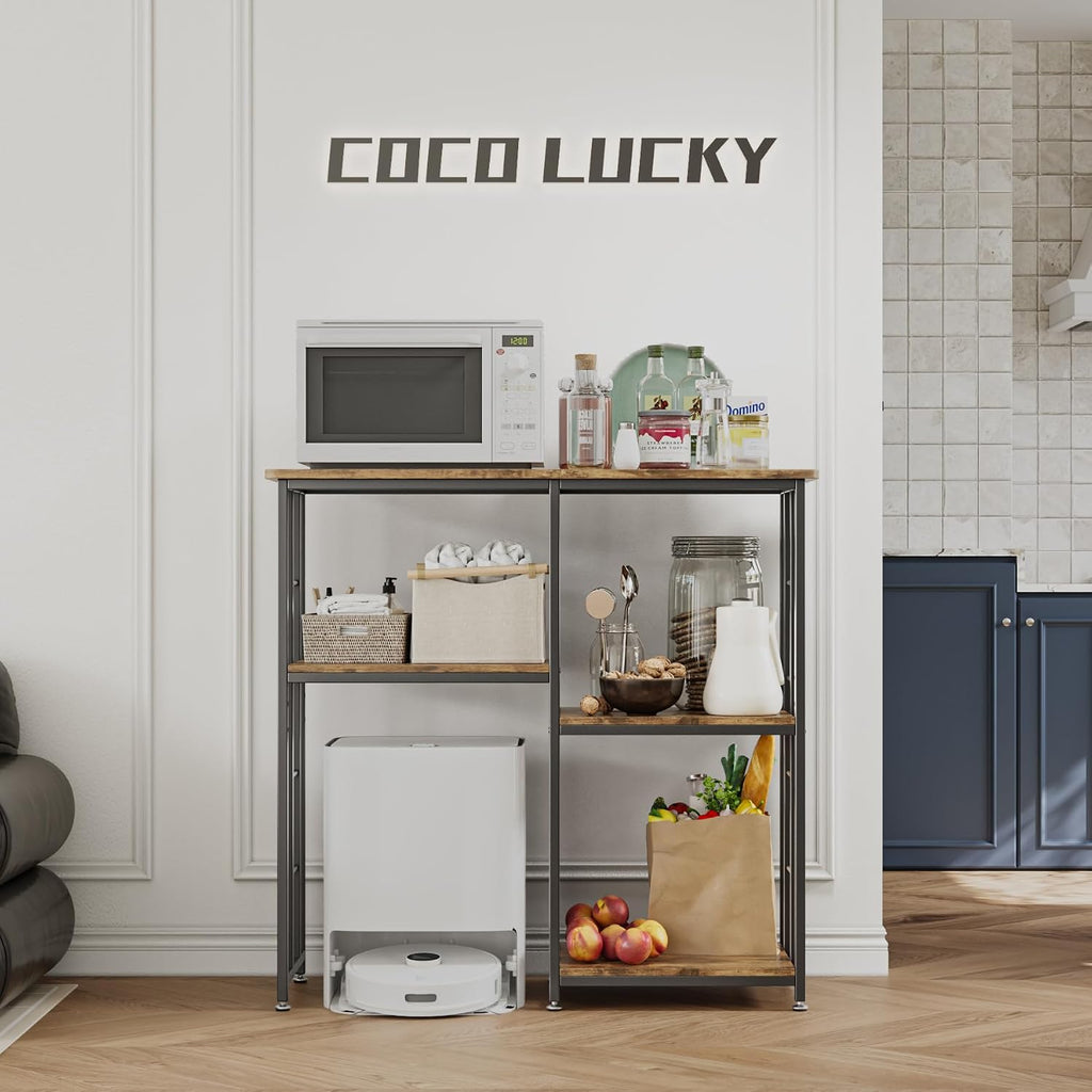 COCOLUCKY Mini Fridge Stand with Storage — 4-Tier Cabinet for Dorm, Kitchen & Office | Fits Under 19.7” Width Fridge,Coffee Bar, Microwave Stand & Bakers Rack Combo(Vintage Brown)