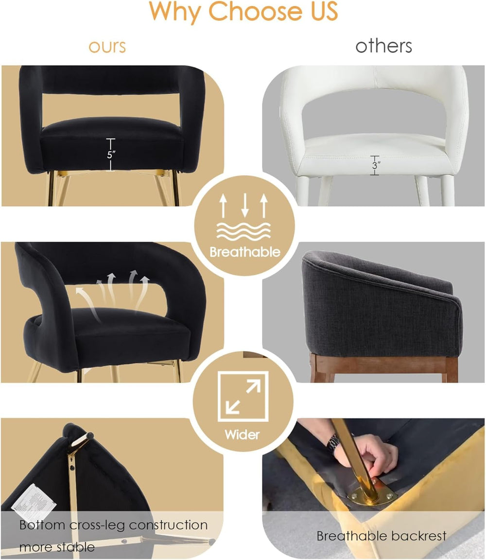 Hyfirm Black Barrel Dining Chairs Set of 4, Upholstered Velvet Dining Room Ch...