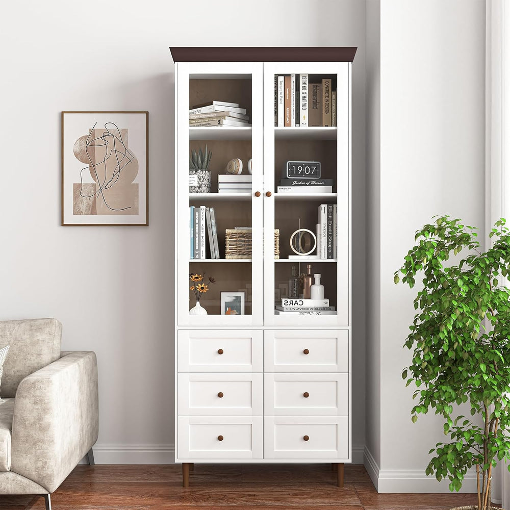 78.7'' Tall Kitchen Pantry Cabinet, Wooden Display Cabinet with 6 Dra...
