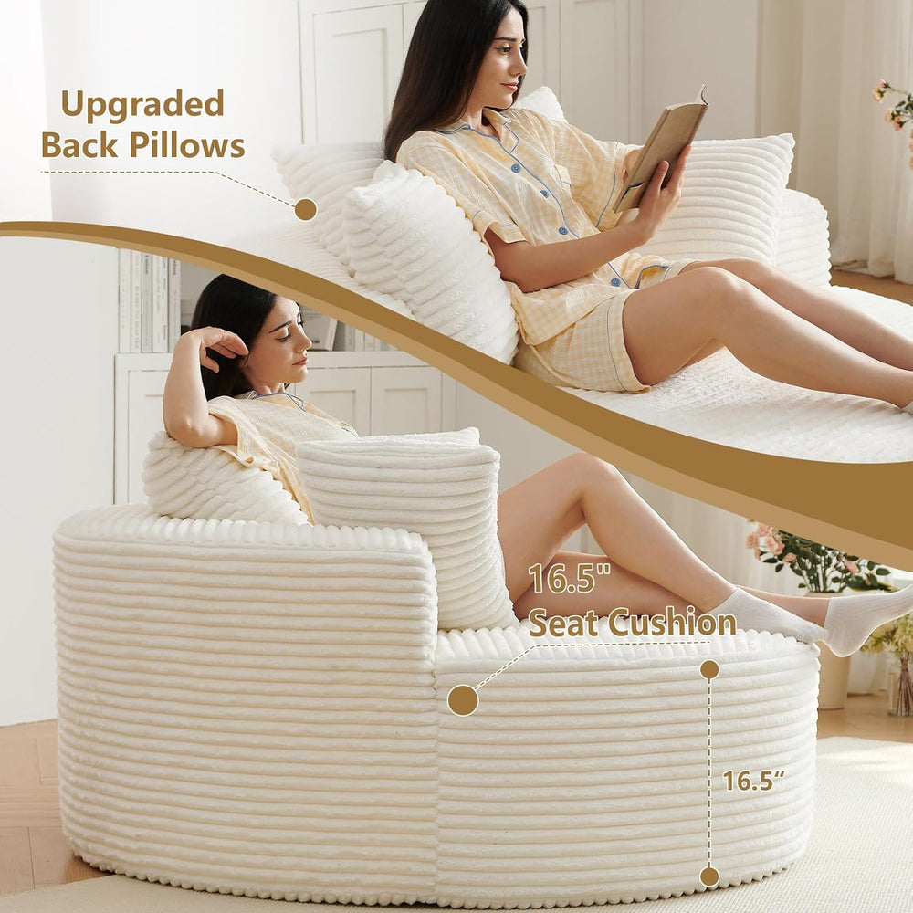 55''L Oversized Round Chaise Longue Chair Indoor, Corduroy Sponge Sin...