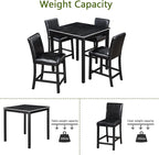 KEIKI 5-Piece Counter Height Dining Table Set with Square Table and 4 Upholstered Chair, for 4 Person, Classic Style Crystal Decoration Wooden Table Set, Easy Assembly, for Kitchen, Dining Room, Black