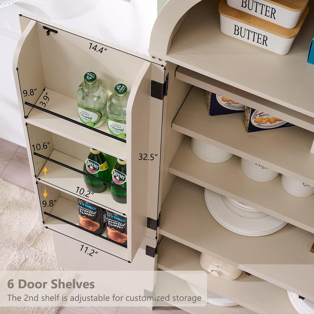 IFGET 71" Tall Arched Kitchen Pantry, Modern Fluted Wood Storage Cabinet...