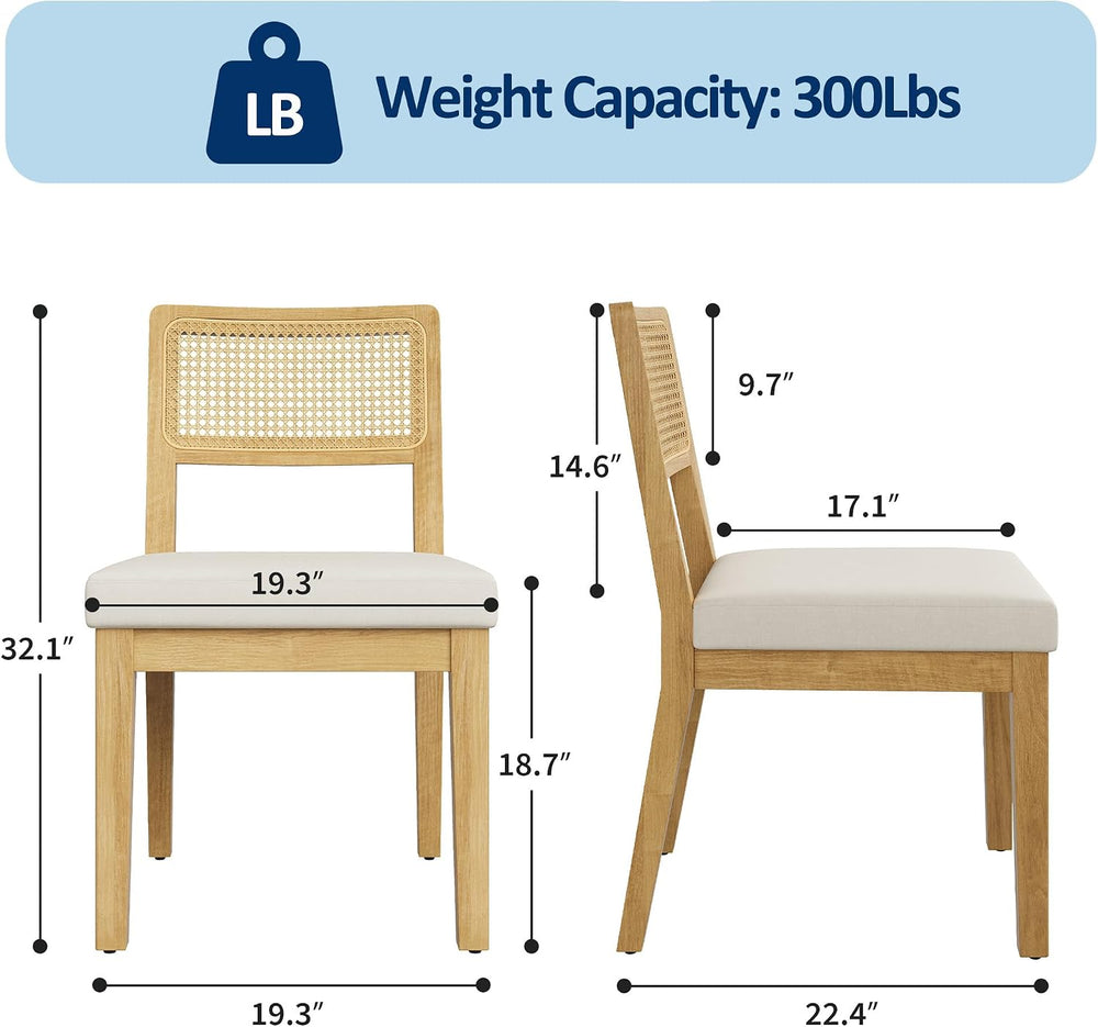 Garvee Rattan Dining Chairs Set of 2, French Country Upholstered Dining Chair...
