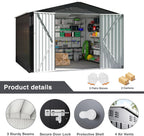 Polar Aurora 10x10 FT Outdoor Storage Shed, Metal Garden Shed with with Updated Frame Structure, Tool Sheds for Backyard Garden Patio Lawn, Black
