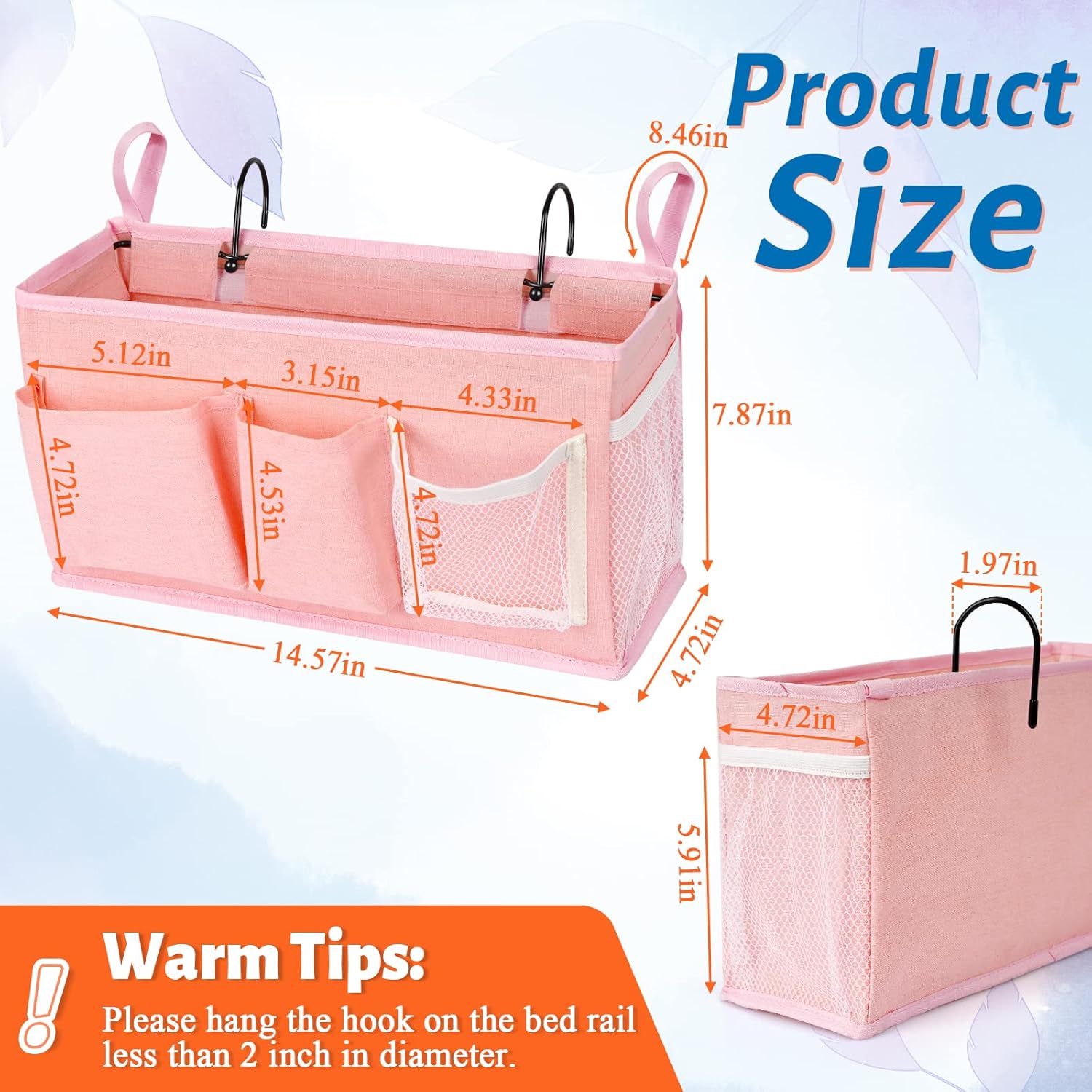 Loghot Bedside Caddy/Bedside Storage Bag Hanging Organizer for Bunk and Hospital Beds,Dorm Rooms Bed Rails,Can be Placed Glasses,Books,Mobile Phones,Keys (New Pink-1)