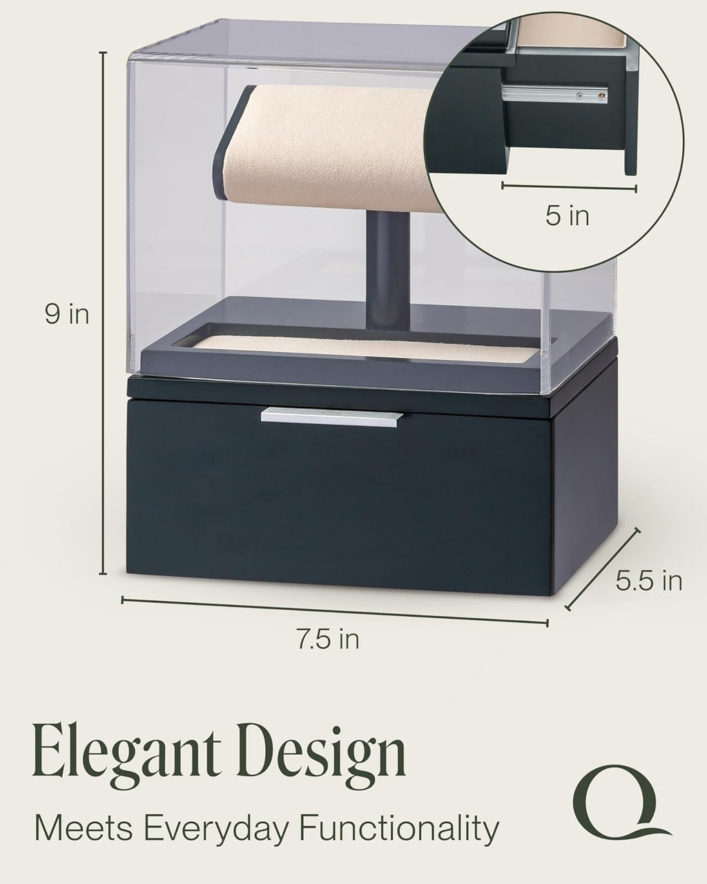 QWATCH Watch Stand Display Case - Acrylic Watch Box for 2 or 4 Watches with Jewelry Valet Tray and Drawer