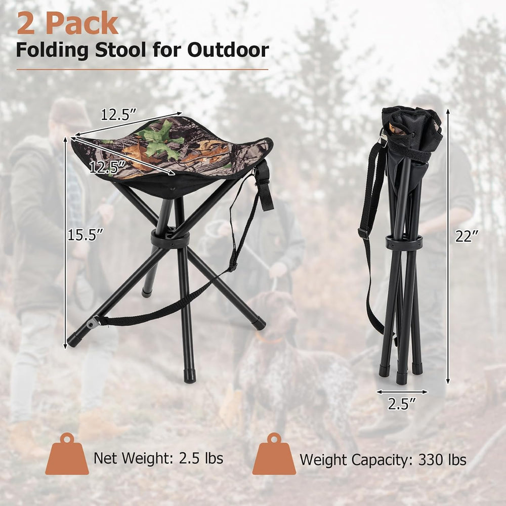 GYMAX 2 Pack Folding Stool, Portable Tripod Lightweight Hunting Stool with Sh...