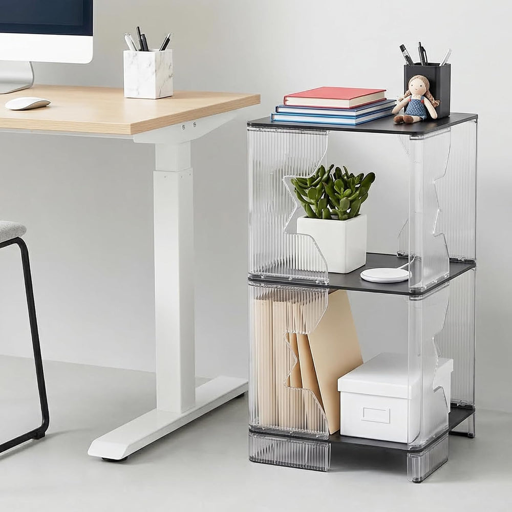 MUKAI Side Tables Set of 2 End Table with 3 Storage Shelve Transparent Bedsid...
