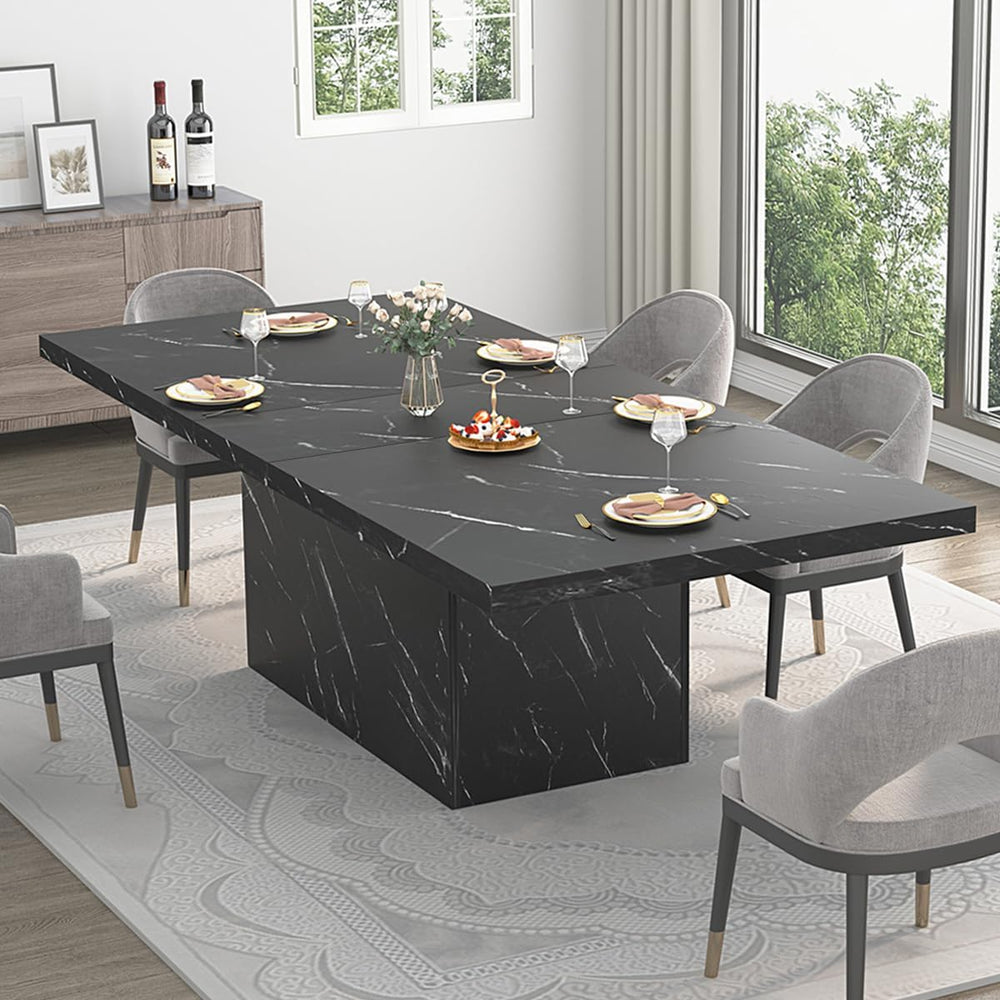 HSH 71" Black Faux Marble Dining Table for 6-8, Rectangle Dining Room Table
