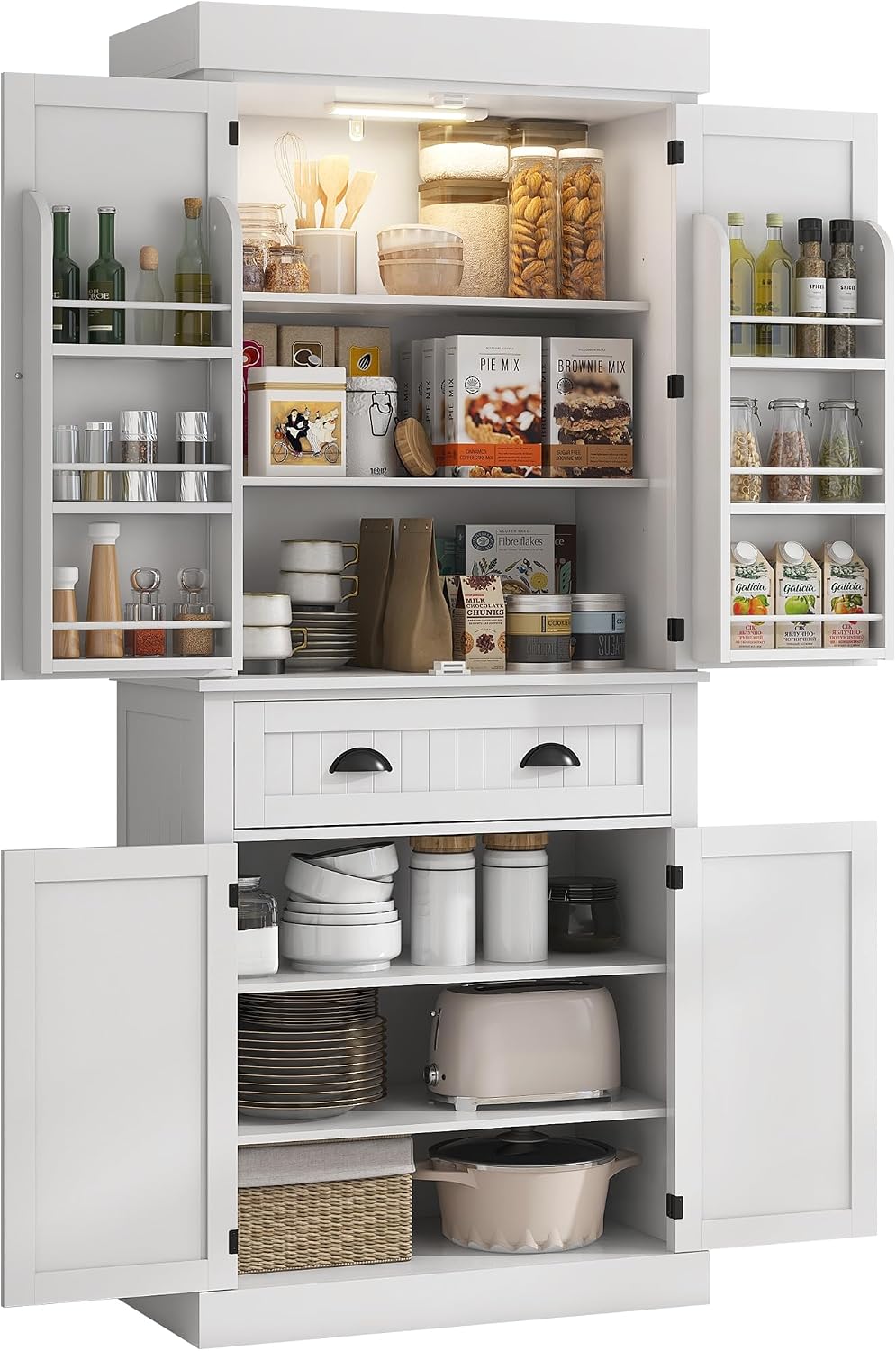 71" Freestanding Kitchen Pantry Cabinet with Motion Sensor Light,Storage...