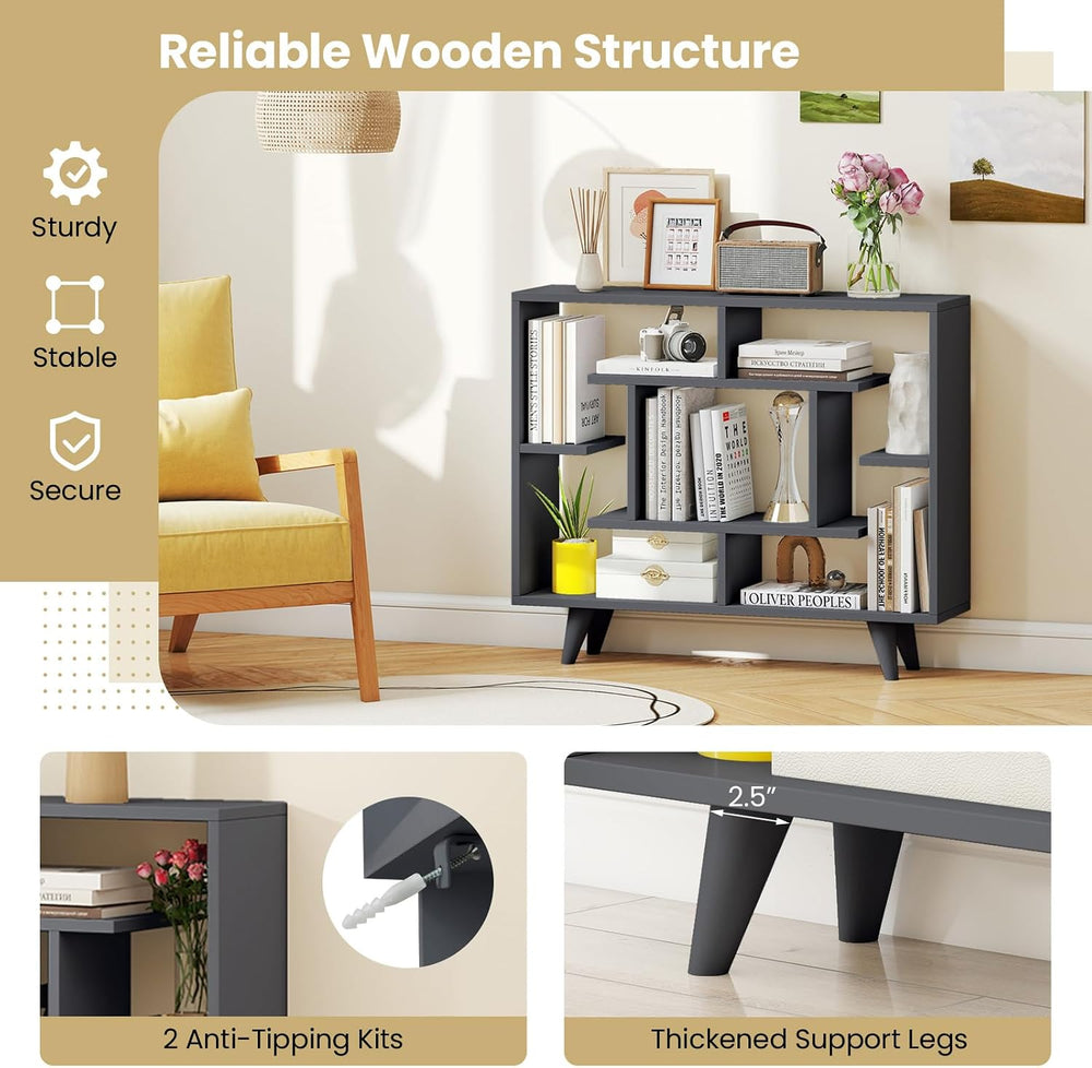 Giantex 3 Tier Geometric Bookshelf, Modern Freestanding Bookcase w/Staggered ...