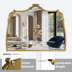 Baroque Mirror with Gold Vintage Decoration, Antique Brass Wall Mounted Mirror for Fireplace/Living Room/Hallway/Bathroom, Retro Palace Style for Decoration