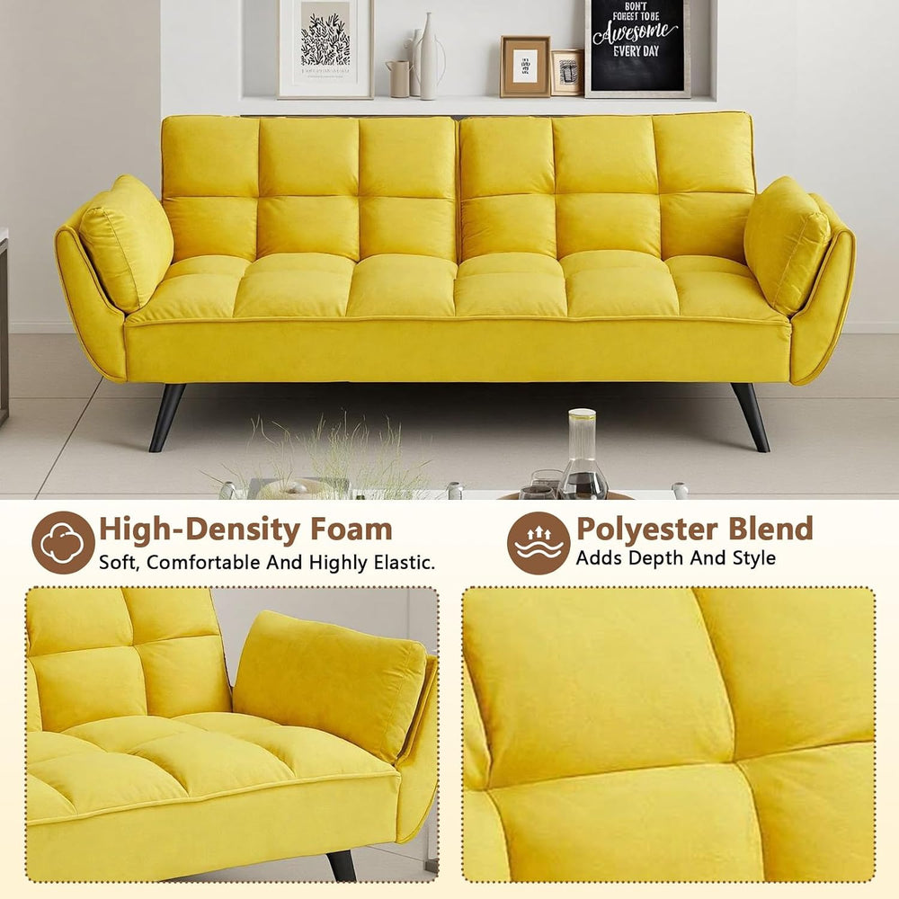 Convertible Folding Sofa Bed Futon,Modern Velvet Sleeper Bed Couches with 4 A...