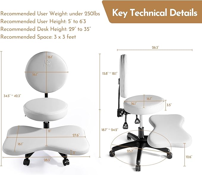 BUBHA Ergonomic Criss Cross Chair, Meditation Chair with Reclining Backrest & Adjustable Height, Cross Legged Office Chair with Wheels, Wide Kneeling Chair Leg Rest,ADHD Desk & Yoga Seat (Grey)