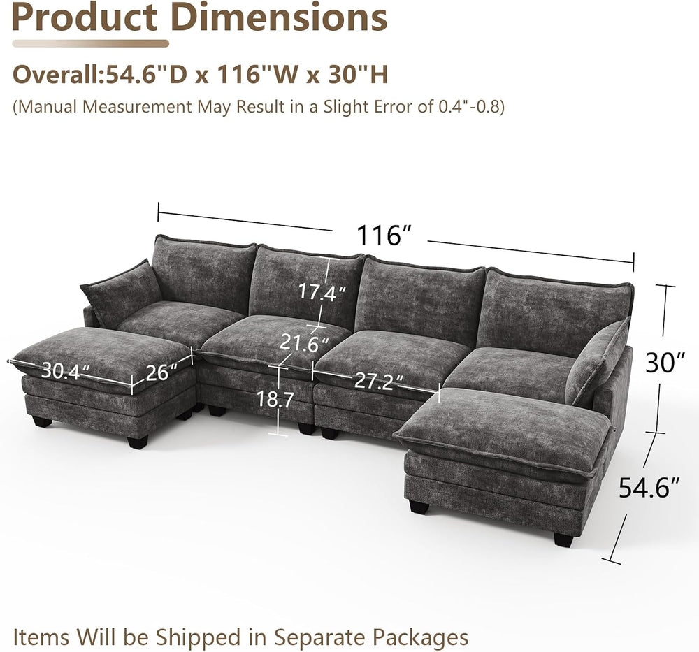 Modular Sectional Couch for Living Room, U Shaped Comfy Sofa | Comfortable Fo...