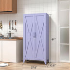 Heavy Duty 61" Lockable Pantry Cabinet, 2-Door 4-Tier Storage Cabinet with 3 Adjustable Shelves, Purple Metal Kitchen Cabinet for Kitchen, Living Room, School Tool Storage, 61"H X 27.6"W X 13.8"D