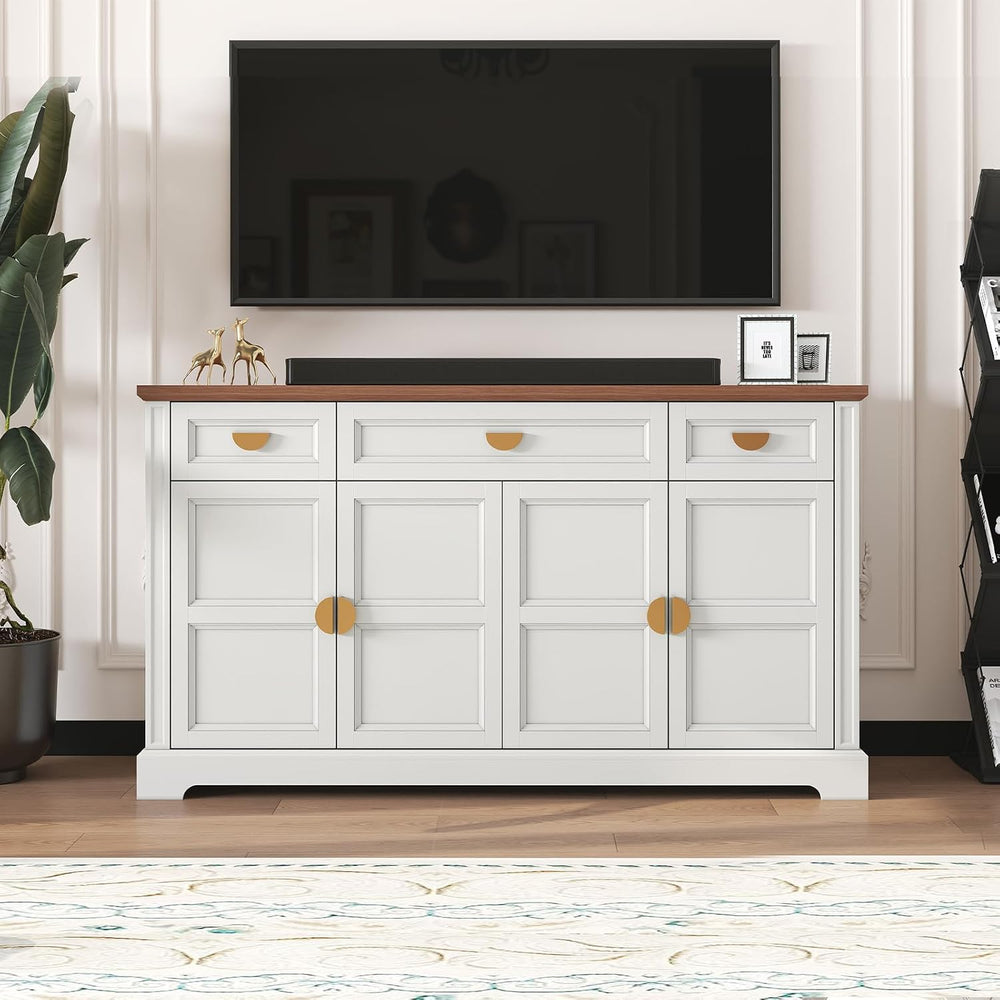 HLR Buffet Cabinet with Drawers,60” Large Sideboard Storage Cabinet with Shel...