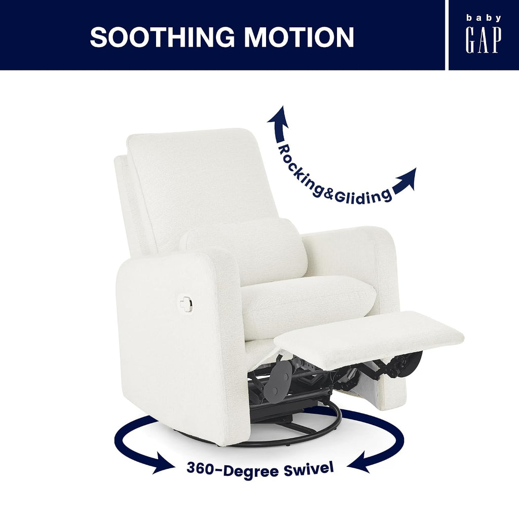 Delta Children - babyGap Cloud Recliner, Performance Fabric, White Boucle | Power Recliner with Swivel & Glide, Features Stain-Resistant Fabric, Cozy Boucle Fabric & Includes a Lumbar Pillow