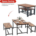 Garvee Dining Table Set for 4, Kitchen Table with Benches, 3 Piece Rectangular Dining Room Set with 2 Wooden Benches for Small Space, Apartment, Studio, Home, Rustic Brown