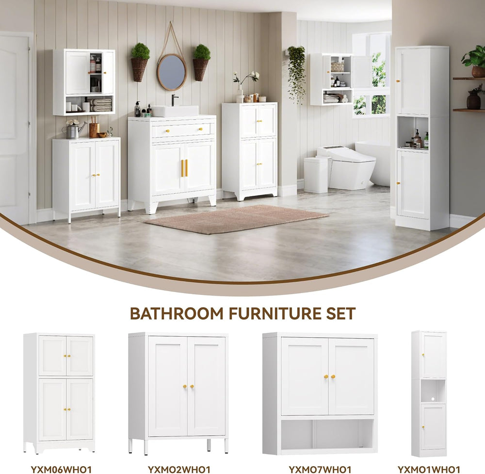 YAUWOH Metal Bathroom Cabinet with Glass Doors,Bathroom Floor Storage Cabinet...