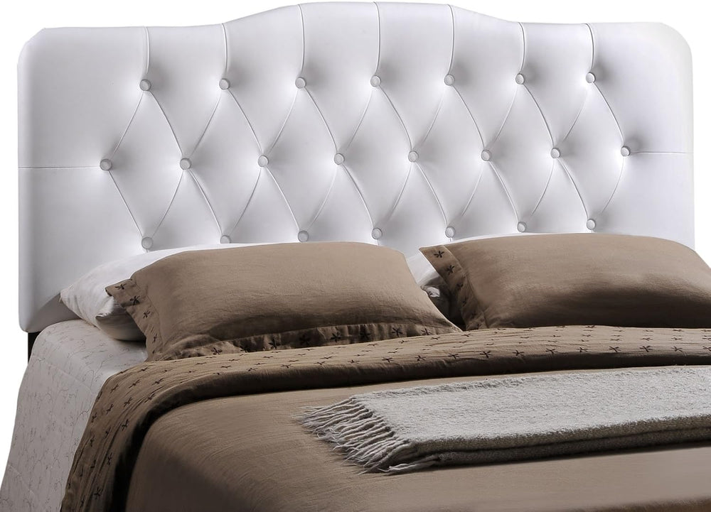 Modern Contemporary Queen Size Vinyl Headboard, White Faux Leather