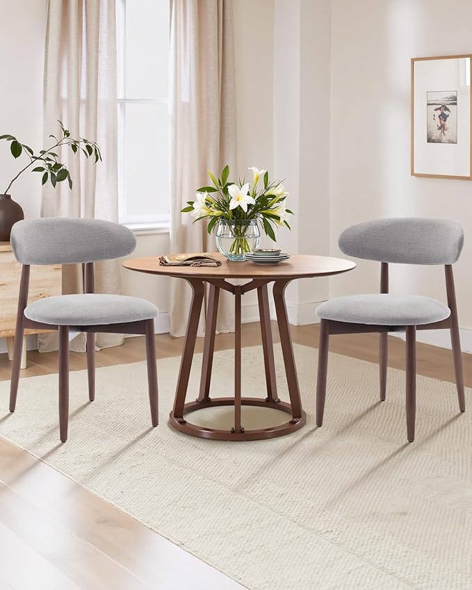 Dining Room Chairs Set of 6, Upholstered Farmhouse Dining Chairs, Modern Fabric Kitchen Chairs with Solid Wood Leg,Light Grey